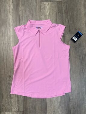 IBKUL Bubblegum Pink Sleeveless Zip Polo Tank